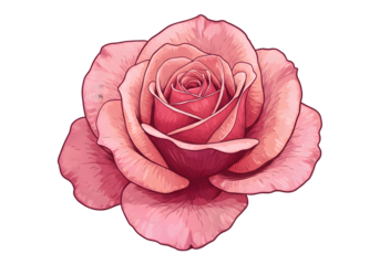 Pixel Art Rose Isolated On Transparent Background in Pink Colors