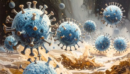 Virus particles in a cave-like environment