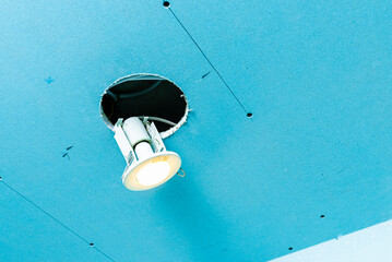 plasterboard openings made for lighting installation during a home renovation.