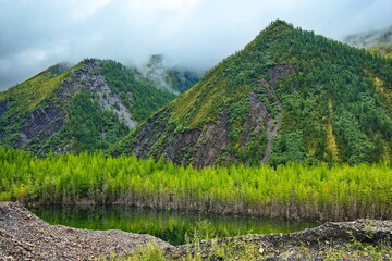 Flooded gold mining site in Yakutia.