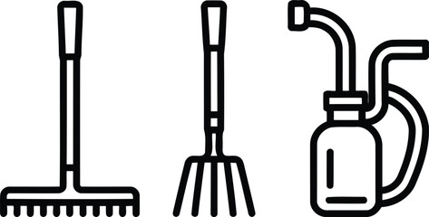 Elevate Your Garden with Iconic Line Art A Trio of Essential Gardening Tools for Thriving Green Spaces