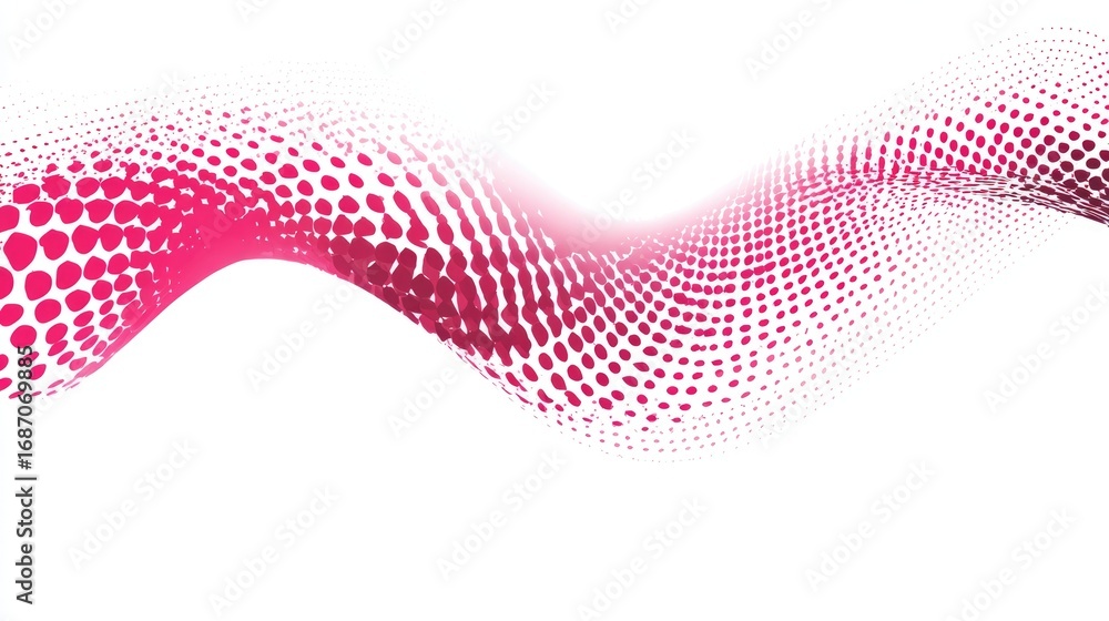 Poster a vibrant wave design featuring pink dotted patterns, creating a sense of motion and energy on a whi
