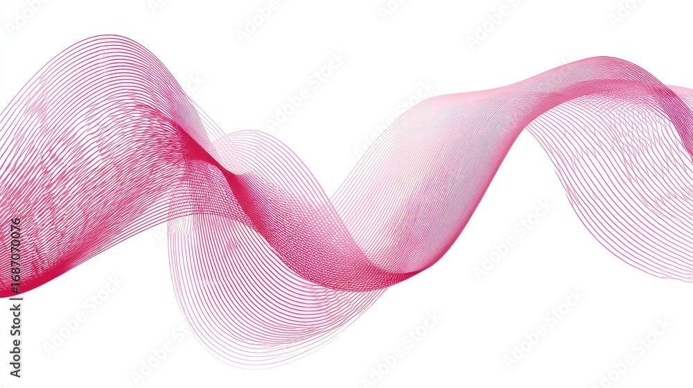 Poster abstract pink wave with intricate lines, flowing gracefully on a white isolated background, creating