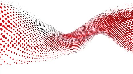 Abstract red wave with dots on a white background, ideal for graphic design and artistic projects.