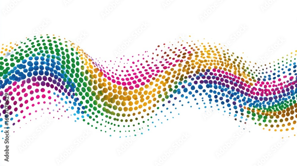 Poster colorful wave made of circular dots in vibrant hues, creating a lively and dynamic design. perfect f