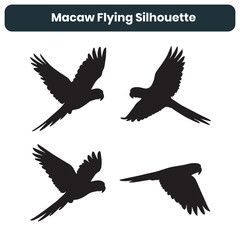 Macaw Flying Silhouette Vector Exotic Bird Set