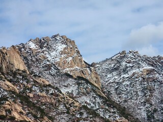 Winter of Wonhyobong, Bukhansan national park in seoul, south korea. Hiking in the mountains - Vacation in the mountains.