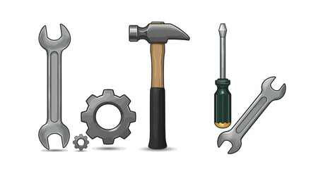 Vector illustration showcasing a set of mechanical tools isolated on white background