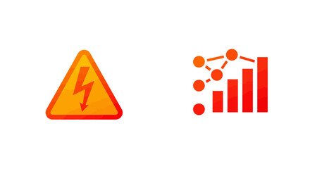 Warning signs and data analytics icon representing electrical hazards and smart grids