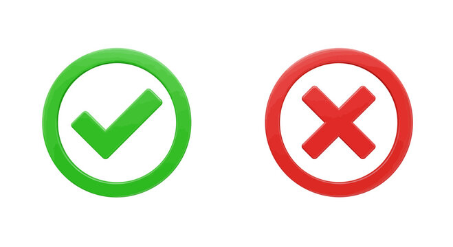 Visual representation of agreement and disagreement with check mark and cross symbols