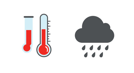 Weather forecast illustration with high temperature and rainy climate icon