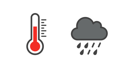 Weather forecast icon set featuring temperature thermometer and rain cloud