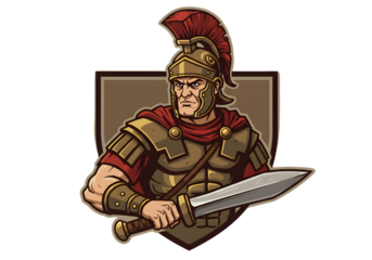 Pixel Illustration Of A Roman Warrior With Armor Shield and Weapon