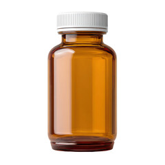 Amber glass bottle with white plastic cap, ideal for pharmaceuticals, supplements, or liquid storage in pharmacy and healthcare settings