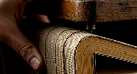 Upholstering Beige Fabric onto Curved Wooden Frame with Metal Fastener