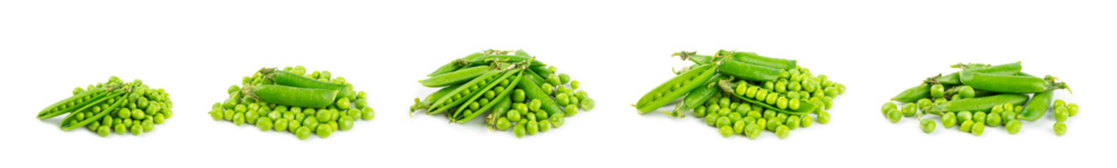Fresh green pea pods with green peas isolated on white background. Sweet green peas. Green pea beans vegetables. Vegan. healthy vegetable