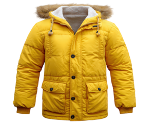 Yellow winter coat hooded outerwear warm padded jacket fur trim stylish fashion cozy insulated casual front pockets comfortable for cold weather