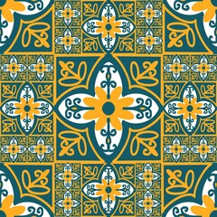 Green and yellow flower on white background mandala art doodle ikat