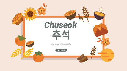 Chuseok holiday banner with korean food autumn decoration