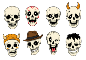 Pixel Skulls With Different Expressions on Isolated Black Background Illustration