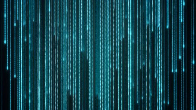 Abstract digital rain effect with vertical blue lines, resembling a futuristic video. Shot from a front-facing angle, creating a dynamic tech vibe. Live desktop wallpaper.