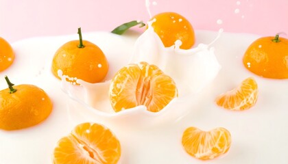Fresh oranges in milk splash