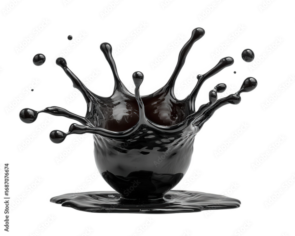 Aufkleber black ink splash abstract element with realistic drip, dynamic motion, and glossy texture, isolated 