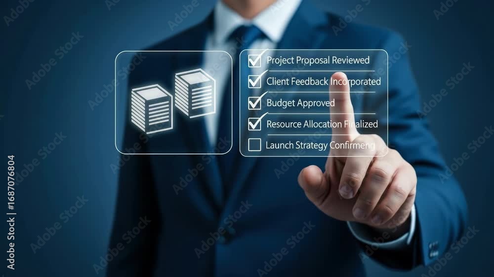 Poster a busines project management succes virtual checklist interface for proposal review, client feedback