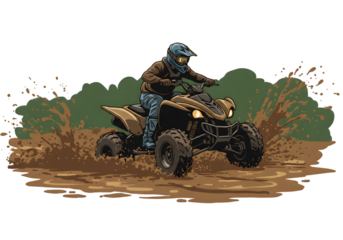 Pixelated ATV Rider in Muddy Terrain Action illustration isolated background