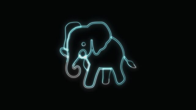  Elephant Icon Neon Seamless Loop 4K with Black Background Animated Promotional Typography for Video Editing