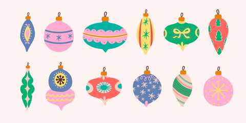 Vintage colorful christmas baubles ball decorative set