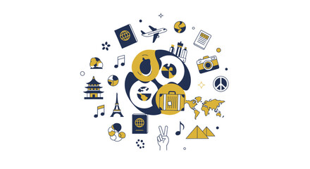 Global adventures outlined in icons capturing the essence of travel and culture