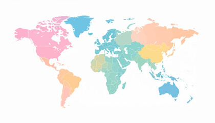 Obraz premium Stylized world map vector with pastel gradient and minimal design. Perfect for infographic, presentation, travel, and educational use.
