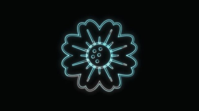  Flower Icon Neon Seamless Loop 4K with Black Background Animated Promotional Typography for Video Editing