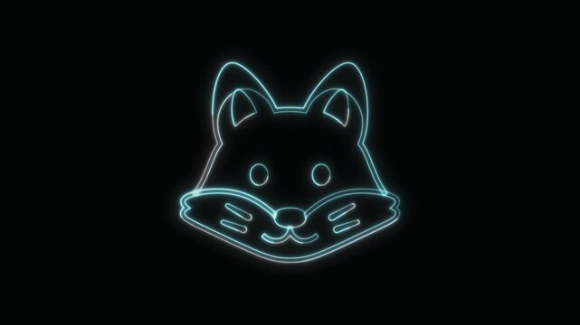  Fox Icon Neon Seamless Loop 4K with Black Background Animated Promotional Typography for Video Editing