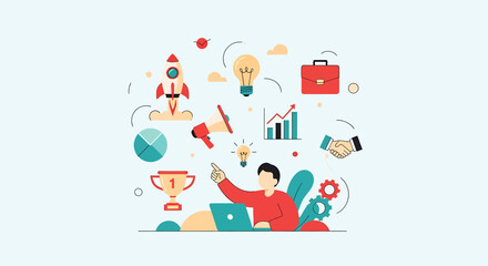 Conceptual flat design illustration of project management and innovation process