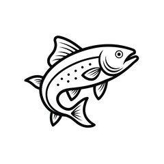 Minimalist Line Art of Fish &ndash; Black and White Marine Illustration with Stylized Fins and Scale Pattern
