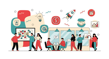 Obraz premium Dynamic startup team collaboratively innovating in a modern office environment