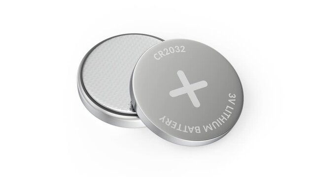 Two CR2032 lithium coin batteries on white background