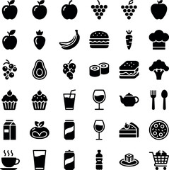 Food Icons Vector Glyph Pack Restaurant Kitchen Utensils Set