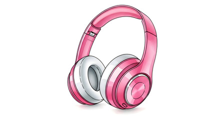 Pink Over‑Ear Headphones Illustration &mdash; Sleek Pink and White Over‑Ear Headphones with Cushioned Ear Cups and Glossy Accents, Modern Audio Accessory Artwork for Product Mockups, Music App Icons & Lifes