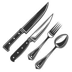 Naklejka premium Cutlery set with knives fork and spoon kitchenware