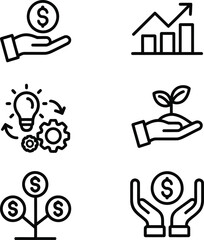 Business Investments and Growth Conceptual Design Six Creative Illustrations for Business Development and Financial Success and Innovation Concepts