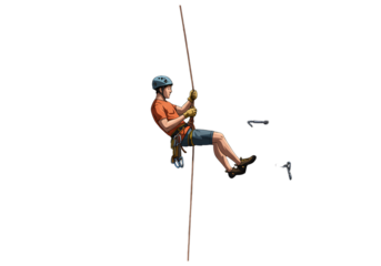 Pixelated Climber Rappelling Down A Rope Isolated On Transparent Black Background