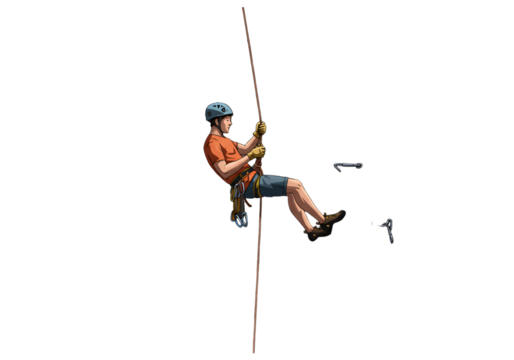 Pixelated Climber Rappelling Down A Rope Isolated On Transparent Black Background - Powered by Adobe