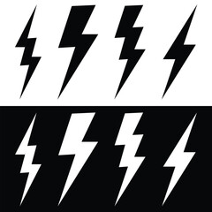 Dynamic Lightning Bolt Icon Set. Modern Black and White Vector Symbols for Energy, Power, Speed, and Warning Design Elements