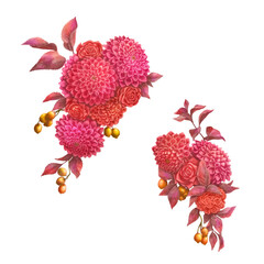 ダリアとケイトウとバラとガマズミの装飾