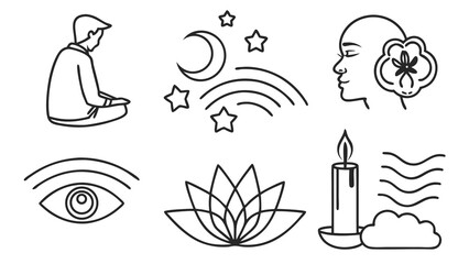 Mindfulness and Meditation Doodle Icons Set.