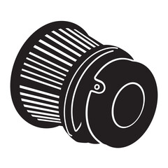 Black and white silhouette of motorbike air filter vector icon on white background