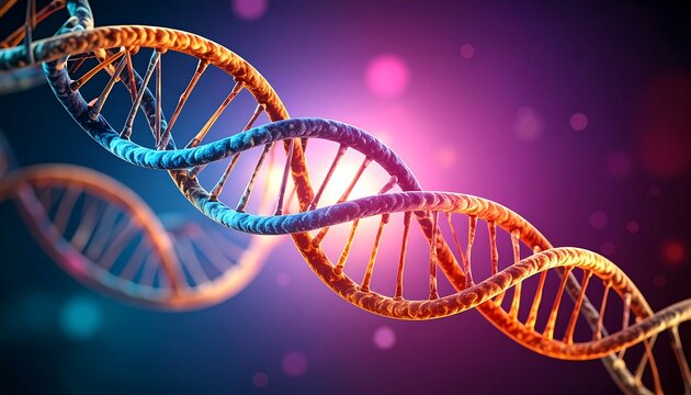 DNA helix in vibrant colors against a bokeh background